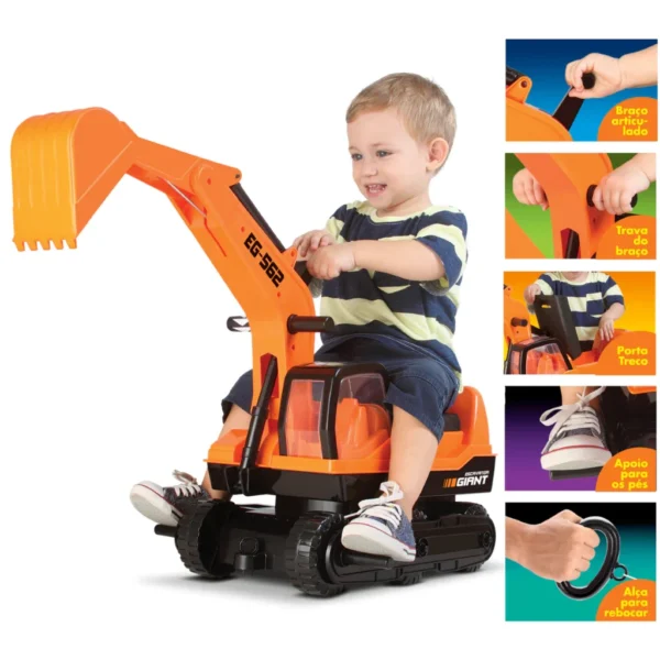 Trator Escavadeira Gigante Infantil Mini Veículo Trator Giant Escavator Roma Brinquedos - Imagem 2