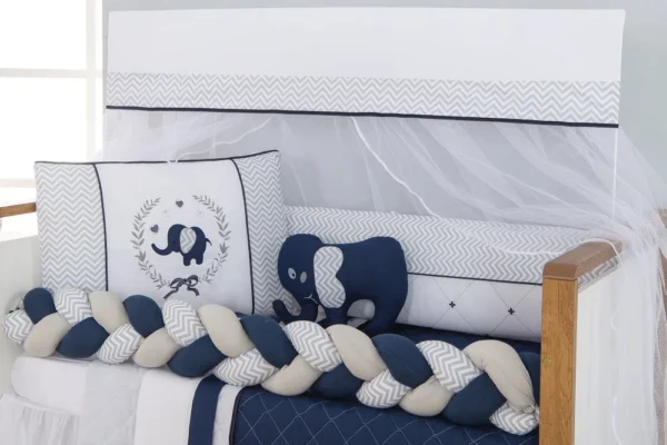 Kit Para Berço Padrão Americano Elefante Azul Marinho 10 Peças - Imagem 2