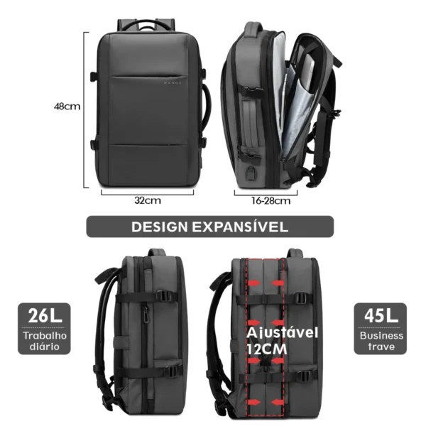 Mochila multifuncional de grande capacidade para laptop, carregamento USB, mochilas de escola de informática, bolsa impermeável - Imagem 5