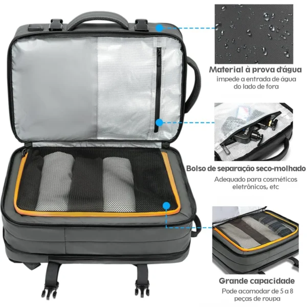 Mochila multifuncional de grande capacidade para laptop, carregamento USB, mochilas de escola de informática, bolsa impermeável - Imagem 4