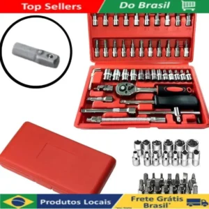 Kit Chaves Jogo Catraca Reversível Soquetes 46 Peças + Maleta