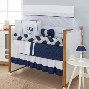 Kit Para Berço Padrão Americano Elefante Azul Marinho 10 Peças