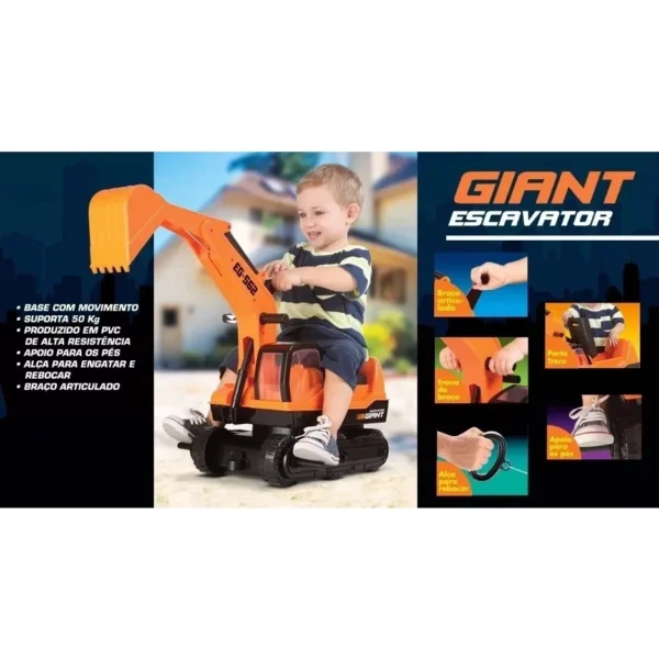 Trator Escavadeira Gigante Infantil Mini Veículo Trator Giant Escavator Roma Brinquedos - Imagem 4