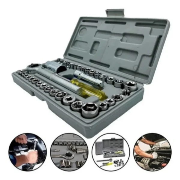 Kit Jogo De Chave De Catraca Reversível Com Soquetes - 40 Peças + Maleta Equipa Tools, Kit Chave De Fenda