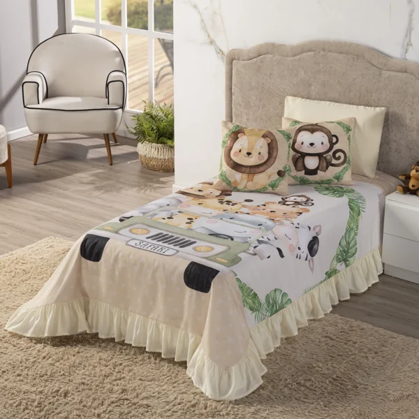 Kit Colcha Cobre Leito Solteiro 04 peças Infantil Safari Baby - Imagem 4