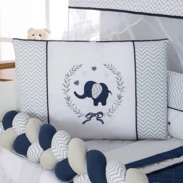 Kit Para Berço Padrão Americano Elefante Azul Marinho 10 Peças - Imagem 4