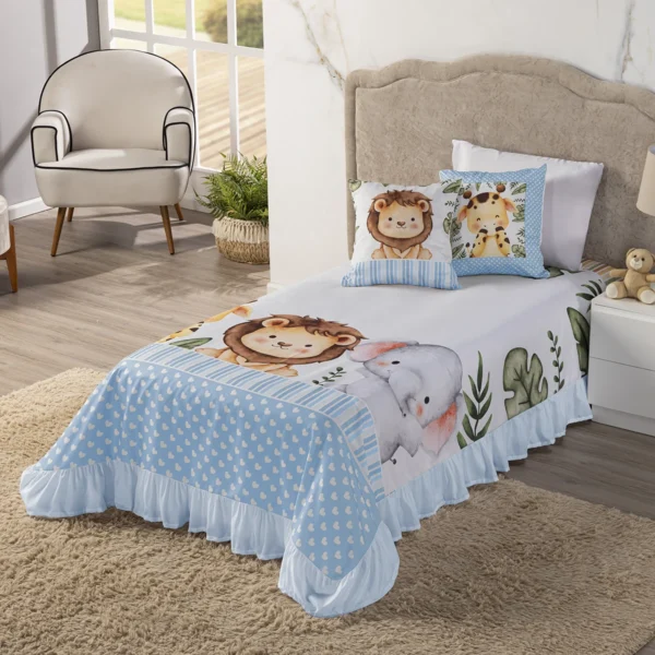 Kit Colcha Cobre Leito Solteiro 04 peças Infantil Safari Baby - Imagem 2