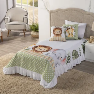 Kit Colcha Cobre Leito Solteiro 04 peças Infantil Safari Baby