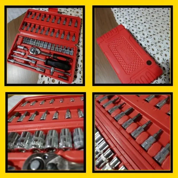 Kit Chaves Jogo Catraca Reversível Soquetes 46 Peças + Maleta - Imagem 4