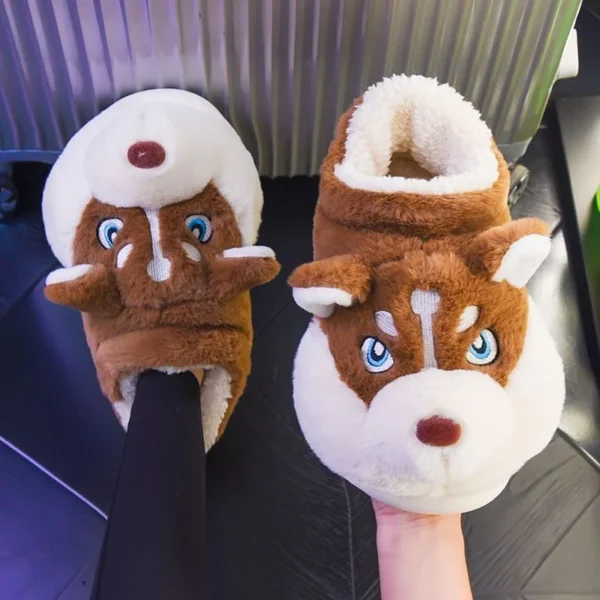 Chinelos de algodão interior para mulheres, Cão bonito dos desenhos animados - Imagem 10
