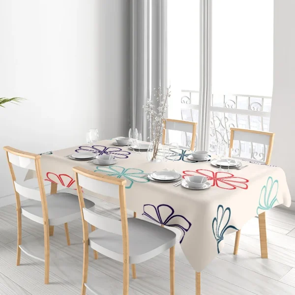 Mesa de jantar moderna com toalha de mesa impressa em flores Conjunto de cadeiras de madeira elegantes para refeições familiares - Imagem 3