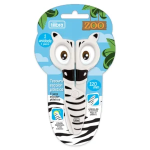 Tesoura Escolar Plastica Zoo Zebra Tilibra