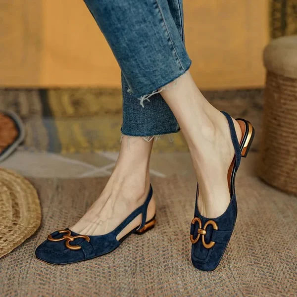 Sandálias femininas retrô moda sapatos de salto baixo estilingue camurça - Imagem 13