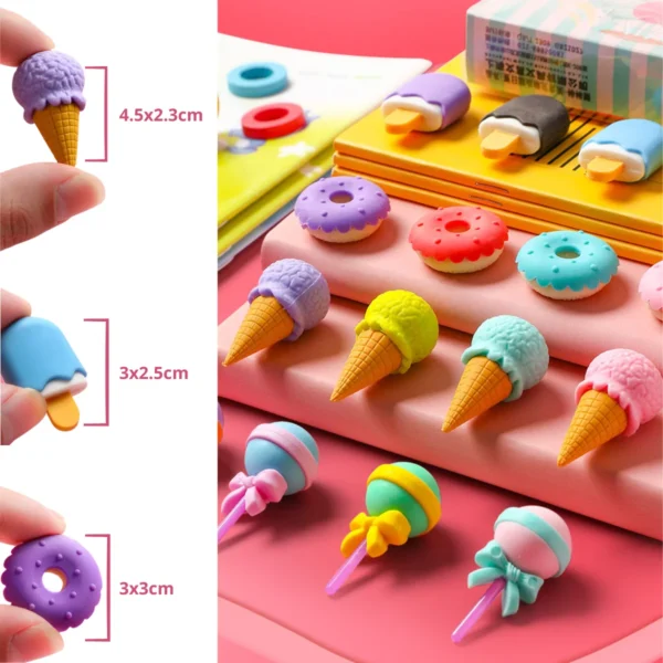4 Peças Borrachas Kawaii Desenhos Animados Sobremesa Escola Borracha Papelaria - Imagem 5
