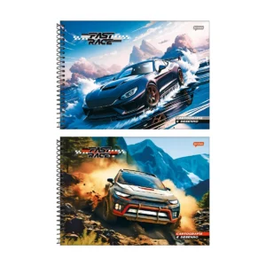Caderno Espiral Cartografico 80Fls Carros Fast Race Jandaia