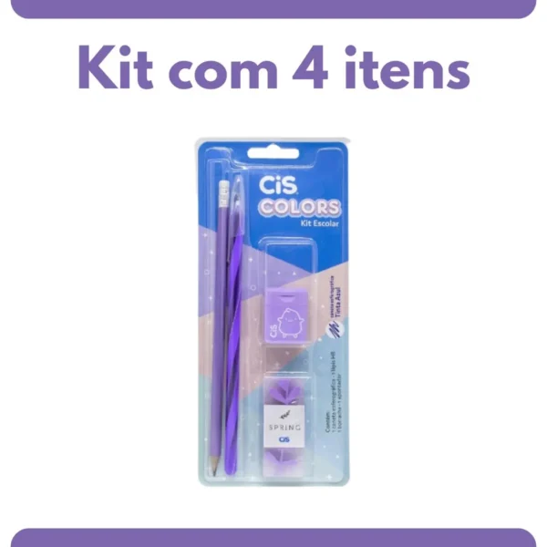 Kit Material Escolar Lilás CiS Colors Lápis Caneta Borracha Apontador - Imagem 2