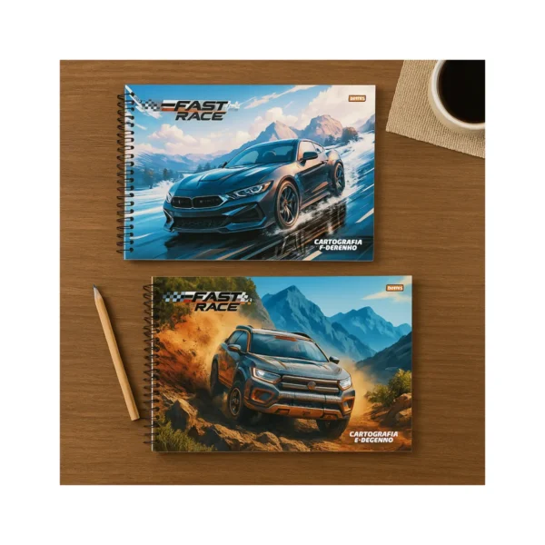 Caderno Espiral Cartografico 80Fls Carros Fast Race Jandaia - Imagem 3