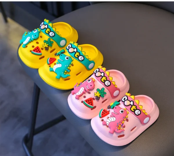 chinelos crianças sandálias macio anti-skid dos desenhos animados dinossauro diy - Imagem 11