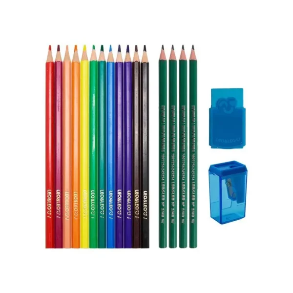 Kit 12 Lápis De Cor 4 Lápis Hb Borracha Apontador Leo&Leo - Imagem 2