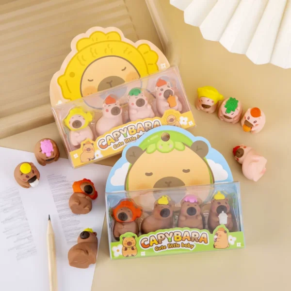 4 Peças Mini Borrachas Kawaii Capivara Fofinha Escolar Borracha Papelaria - Imagem 6