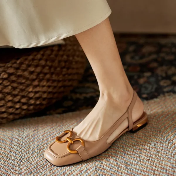 Sandálias femininas retrô moda sapatos de salto baixo estilingue camurça - Imagem 5
