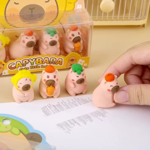 4 Peças Mini Borrachas Kawaii Capivara Fofinha Escolar Borracha Papelaria - Imagem 4