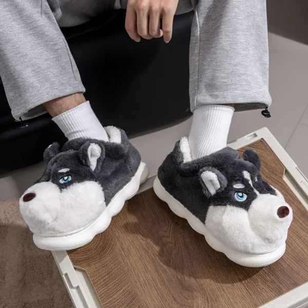 Chinelos de algodão interior para mulheres, Cão bonito dos desenhos animados - Imagem 2