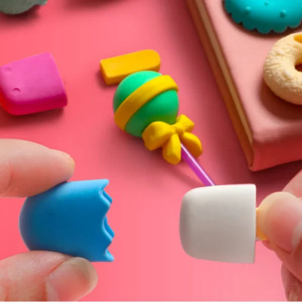 8 Mini Borrachas Kawaii Escolar Decorativo Picolé Sorvete Fofo - Imagem 4
