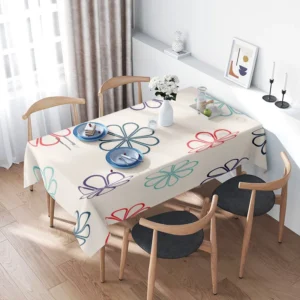 Mesa de jantar moderna com toalha de mesa impressa em flores Conjunto de cadeiras de madeira elegantes para refeições familiares