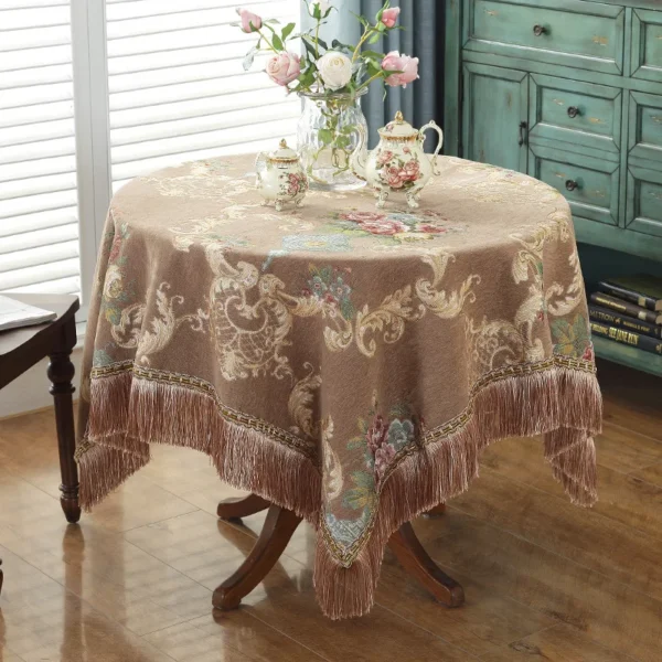 toalha de mesa jantar com borla luxo bordado capa flor elegante pano de mesa decoração sala estar - Imagem 4