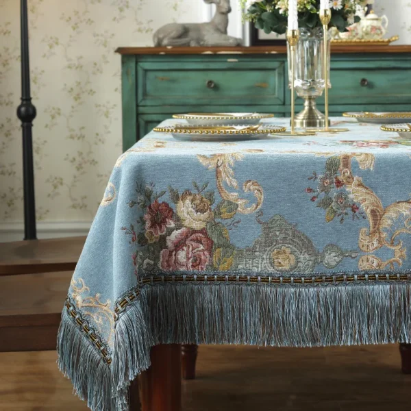 toalha de mesa jantar com borla luxo bordado capa flor elegante pano de mesa decoração sala estar - Imagem 3
