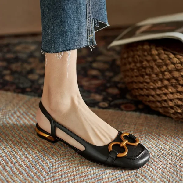 Sandálias femininas retrô moda sapatos de salto baixo estilingue camurça - Imagem 3