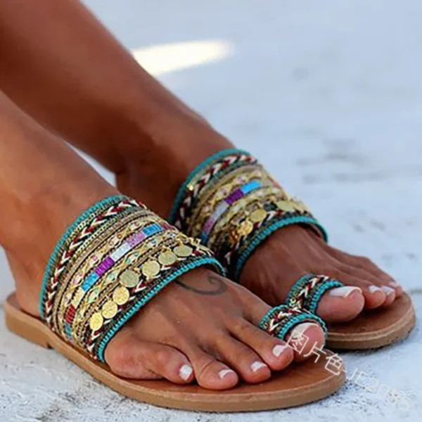 Chinelos Mulheres Sandálias Verão Estilo Grego Boho Folk-custom - Imagem 3