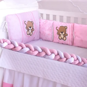 Kit Berço Trança Ursa Marrom 12 Peças 100% Algodão