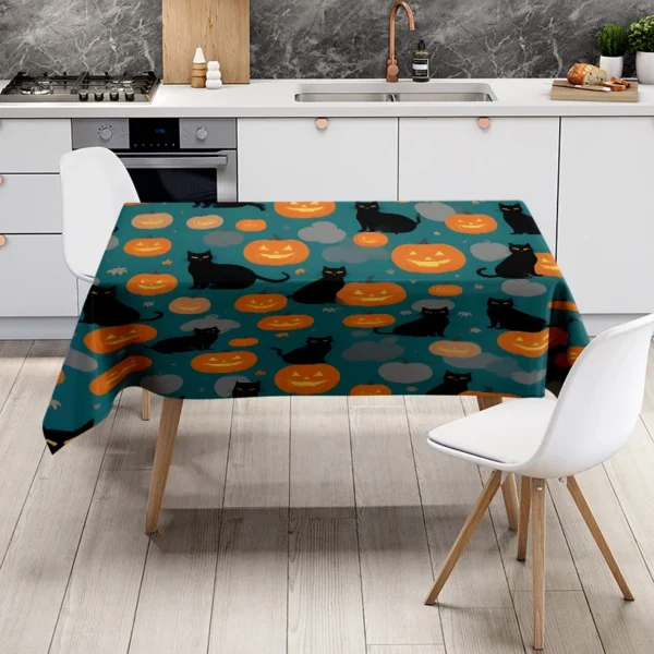 Toalha de mesa de Halloween com estampa de abóboras de gatos para decoração - Imagem 6