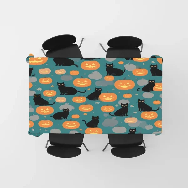 Toalha de mesa de Halloween com estampa de abóboras de gatos para decoração - Imagem 5