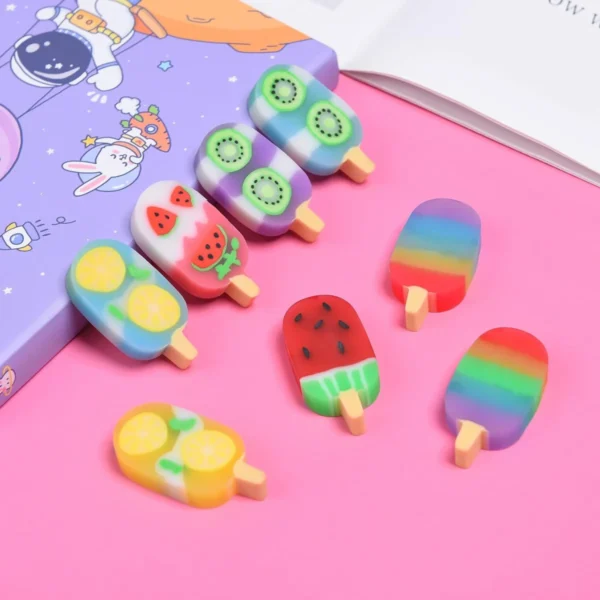8 Mini Borrachas Kawaii Escolar Decorativo Picolé Sorvete Fofo - Imagem 5