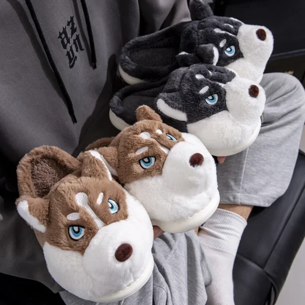 Chinelos de algodão interior para mulheres, Cão bonito dos desenhos animados - Imagem 6