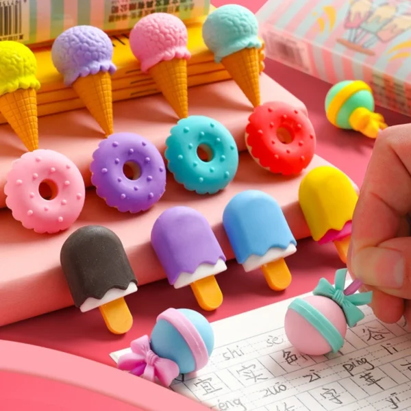 4 Peças Borrachas Kawaii Desenhos Animados Sobremesa Escola Borracha Papelaria - Imagem 6