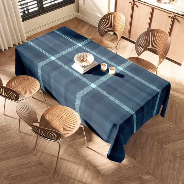 Toalha de mesa moderna com padrão xadrez, azul marinho, espinha de peixe - Imagem 2