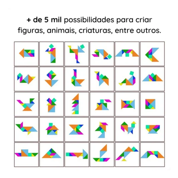 Tangram Jogo Madeira Brinquedo Educativo Escolar Pedagógico montessori educacional - Imagem 3