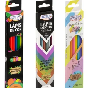 Kit Lápis De Cor 6 Neon + 6 Pastel + 6 Metálicas Brw