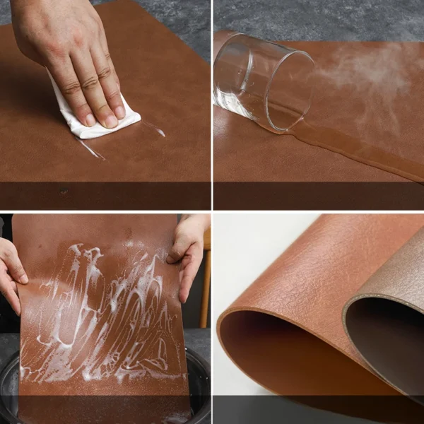Tapete de couro de vaca dupla face, estilo nórdico, à prova d'água e à prova de óleo, hotel, casa, mesa de jantar, tapete de isolamento oval - Imagem 4