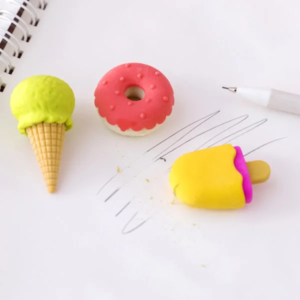 4 Peças Borrachas Kawaii Desenhos Animados Sobremesa Escola Borracha Papelaria - Imagem 4