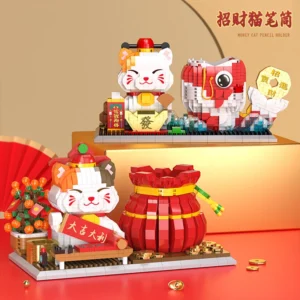 Bloco de gato da sorte chinês micro blocos de construção