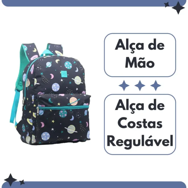 Mochila Escolar Juvenil Colegial Fundamental Médio Planetas Unissex Passeio Colorida Resistente - Imagem 3
