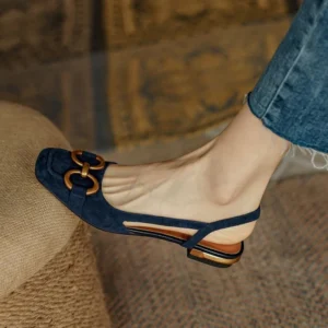 Sandálias femininas retrô moda sapatos de salto baixo estilingue camurça