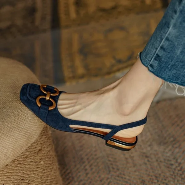 Sandálias femininas retrô moda sapatos de salto baixo estilingue camurça
