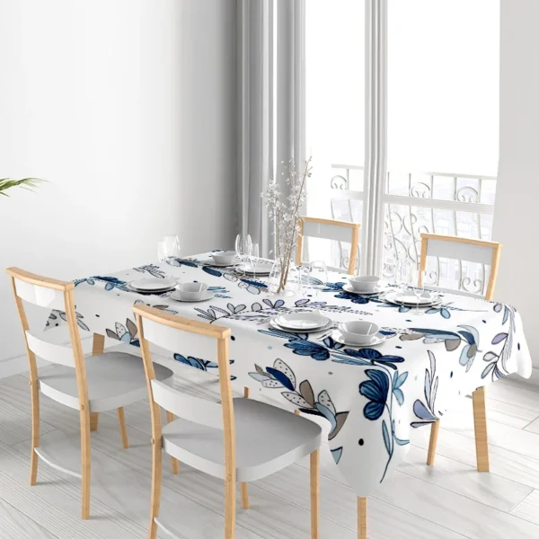 Toalha de mesa moderna para sala de jantar, azul, estampa floral, decoração de casa - Imagem 3