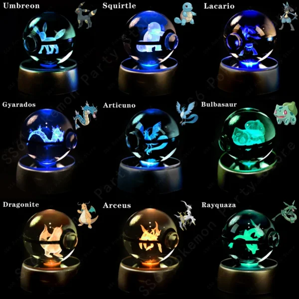 Pokémon Crystal Ball com Base de Lâmpada 3D, Pikachu, Gengar, Mew, Mewtwo, Pokeball, Glass Ball, Night Light, Birthday Gift - Imagem 3